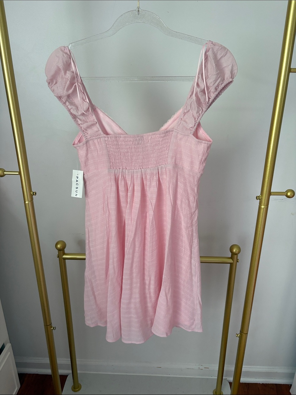 NEVER WORN PacSun Pink Silky Slip BabyDoll Mini Dress with Bow - Picture 3 of 4